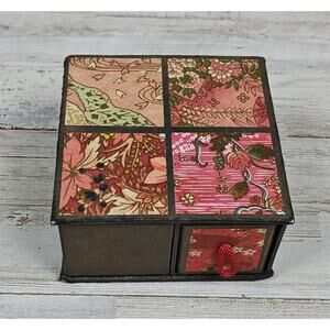 Japanese Washi Paper Jewelry Trinket Box With 4 Drawers Chiyogami Floral Design